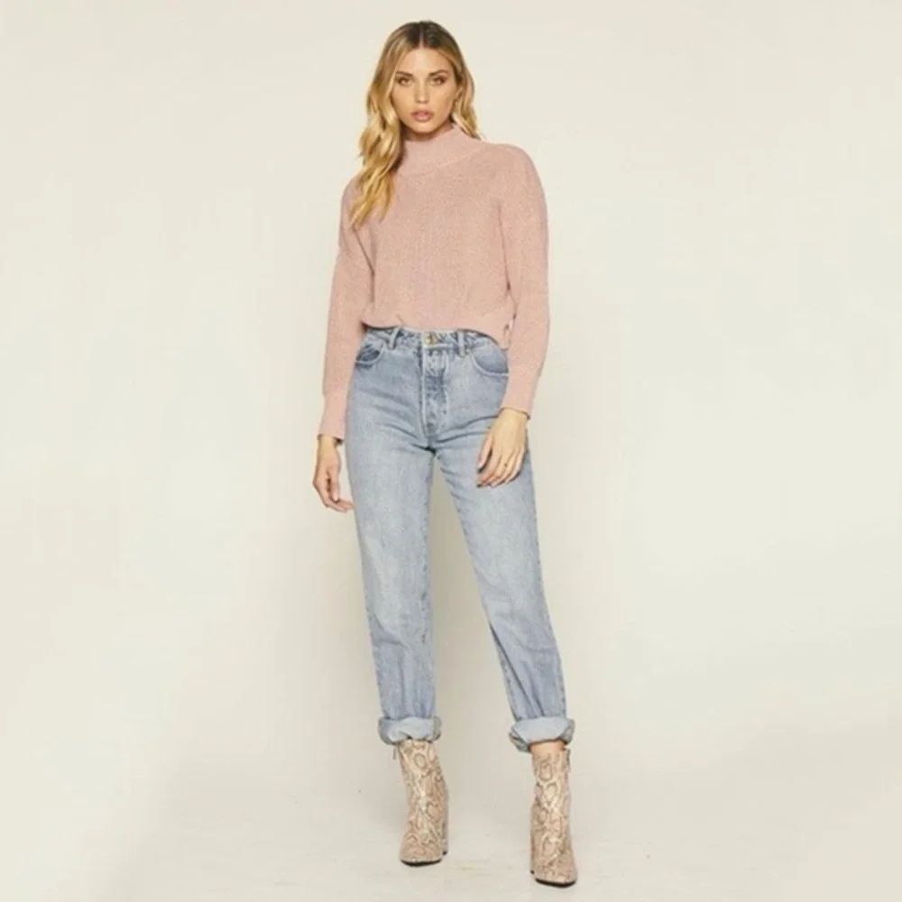 KNOT SISTERS DUSTY ROSE CROPPED KNIT LIBBY WOOL SWEATER SZ L - Picture 1 of 4